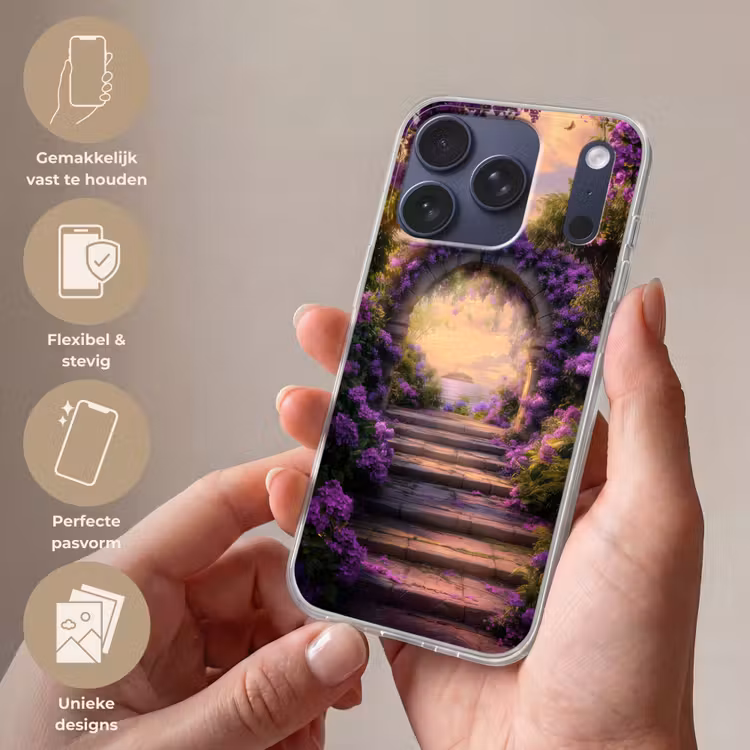 Poort - Paars - Bloemen Telefoonhoesje iPhone 17 Pro klein -sfeer3_NL