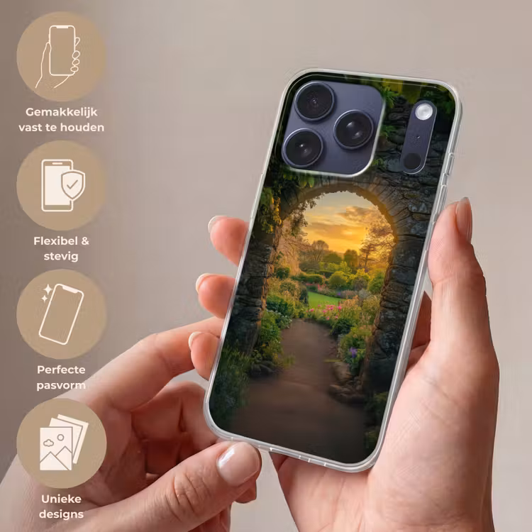 Poort - Planten - Zonsondergang Telefoonhoesje iPhone 17 Pro klein -sfeer3_NL