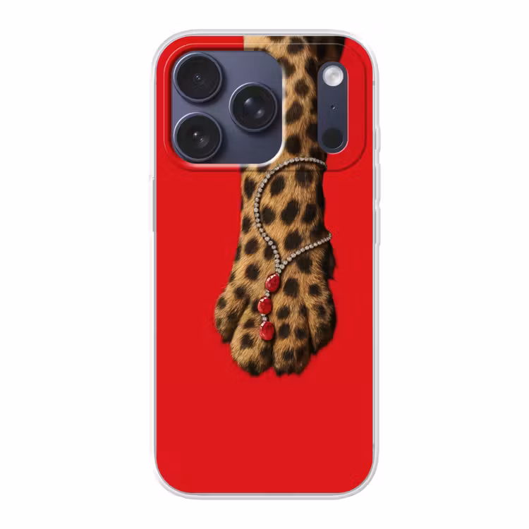 Poot - Luipaard - Ketting - Edelstenen Telefoonhoesje iPhone 17 Pro klein -3d