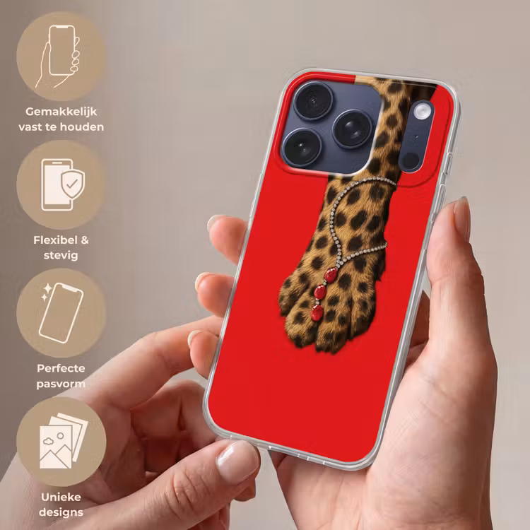 Poot - Luipaard - Ketting - Edelstenen Telefoonhoesje iPhone 17 Pro klein -sfeer3_NL
