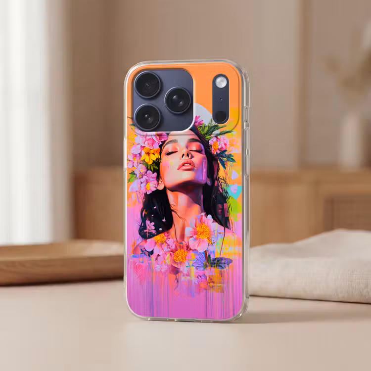 Portret - Bloemenkroon - Vrouw Telefoonhoesje iPhone 17 Pro klein -sfeer2
