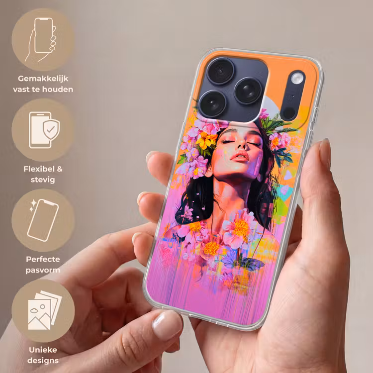 Portret - Bloemenkroon - Vrouw Telefoonhoesje iPhone 17 Pro klein -sfeer3_NL