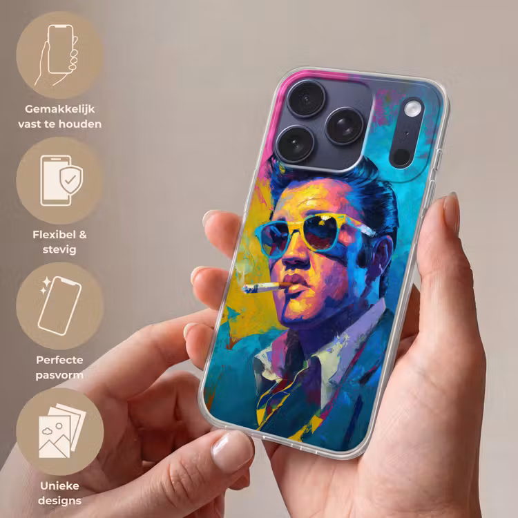 Portret - Sigaret - Kleurrijk - Bril Telefoonhoesje iPhone 17 Pro klein -sfeer3_NL