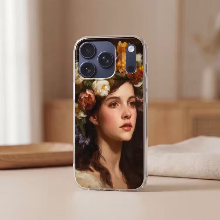Portret - Vrouw - Bloemen Telefoonhoesje iPhone 17 Pro klein -sfeer2