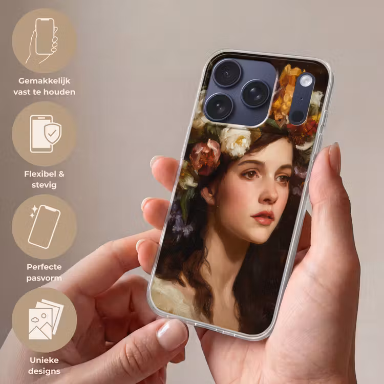 Portret - Vrouw - Bloemen Telefoonhoesje iPhone 17 Pro klein -sfeer3_NL