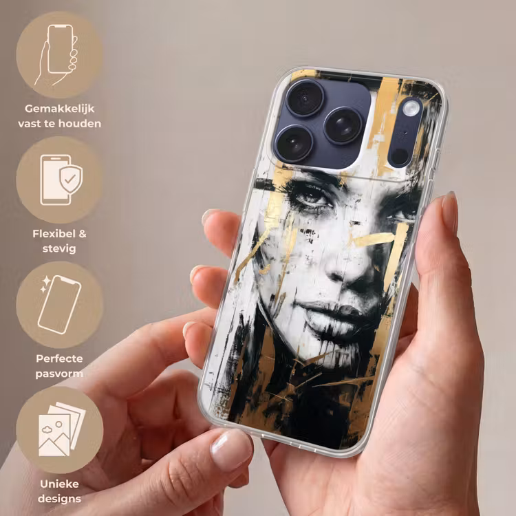 Portret - Vrouw - Penseelstreken - Goud Telefoonhoesje iPhone 17 Pro klein -sfeer3_NL