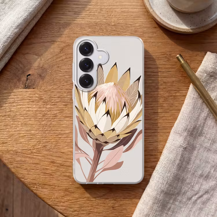 Protea - Bloem - Botanisch - Beige Telefoonhoesje Samsung Galaxy S26 klein -sfeer1
