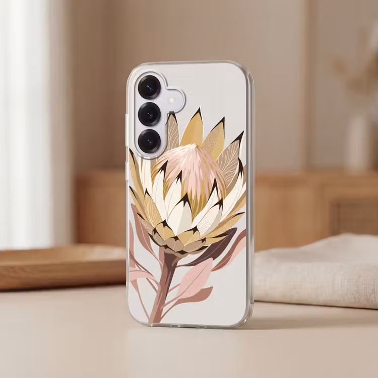 Protea - Bloem - Botanisch - Beige Telefoonhoesje Samsung Galaxy S26 klein -sfeer2