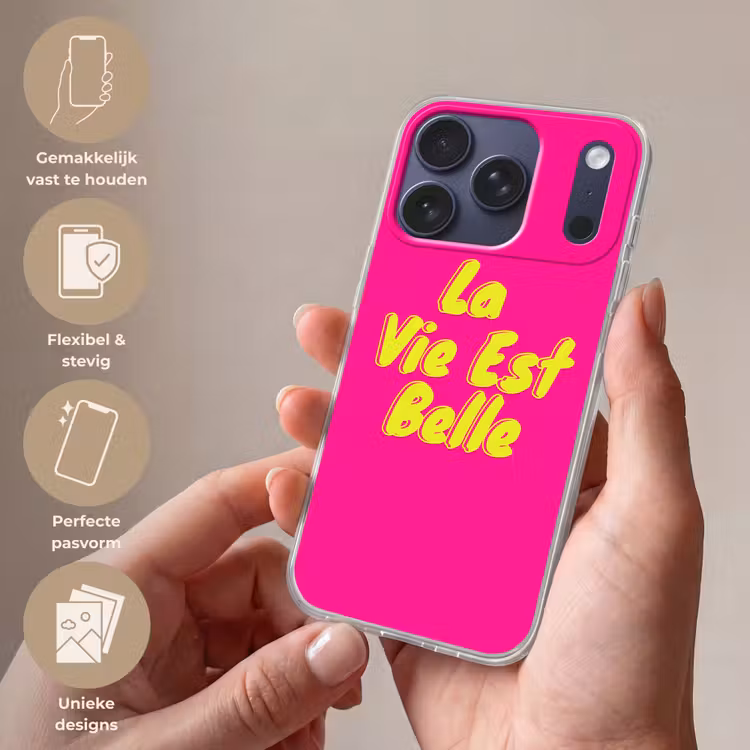 Quote - Retro - Roze Telefoonhoesje iPhone 17 Pro klein -sfeer3_NL