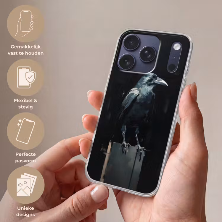 Raaf - Vogels - Zwart Telefoonhoesje iPhone 17 Pro klein -sfeer3_NL