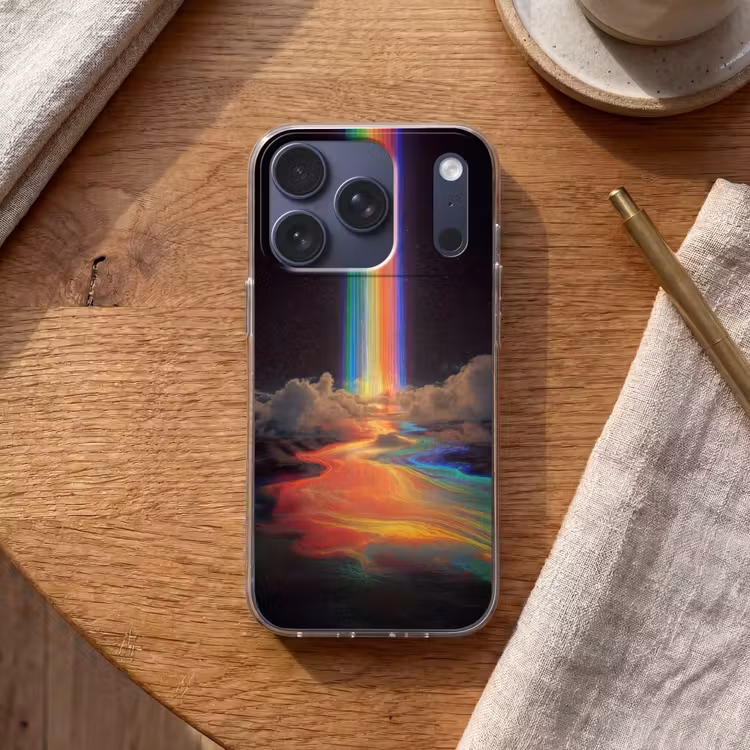 Regenboog - Verticaal - Sterrenhemel - Wolken Telefoonhoesje iPhone 17 Pro klein -sfeer1