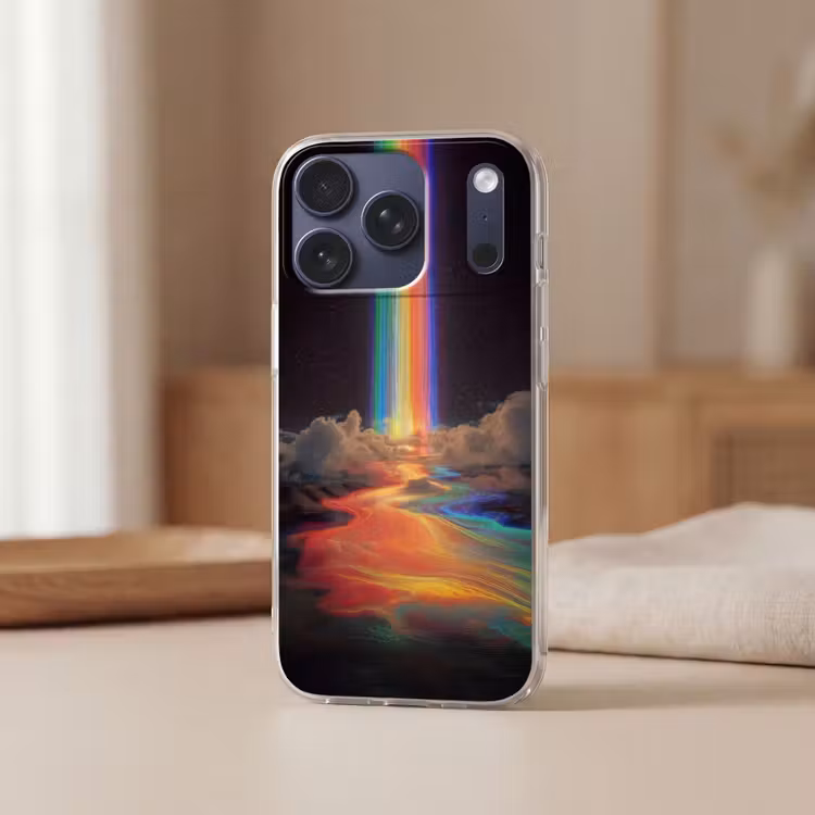 Regenboog - Verticaal - Sterrenhemel - Wolken Telefoonhoesje iPhone 17 Pro klein -sfeer2