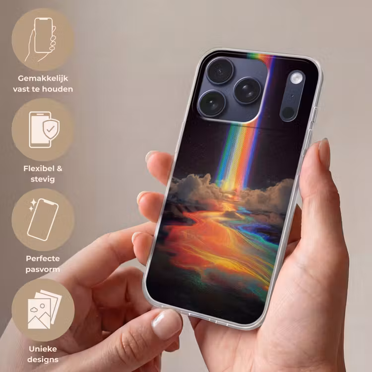 Regenboog - Verticaal - Sterrenhemel - Wolken Telefoonhoesje iPhone 17 Pro klein -sfeer3_NL