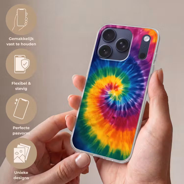 Regenboogkleuren - Spiraal - Kleurrijk Telefoonhoesje iPhone 17 Pro klein -sfeer3_NL