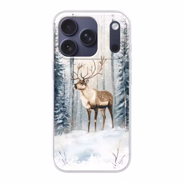 Rendier - Sneeuw - Woud - Wit Telefoonhoesje iPhone 17 Pro klein -3d