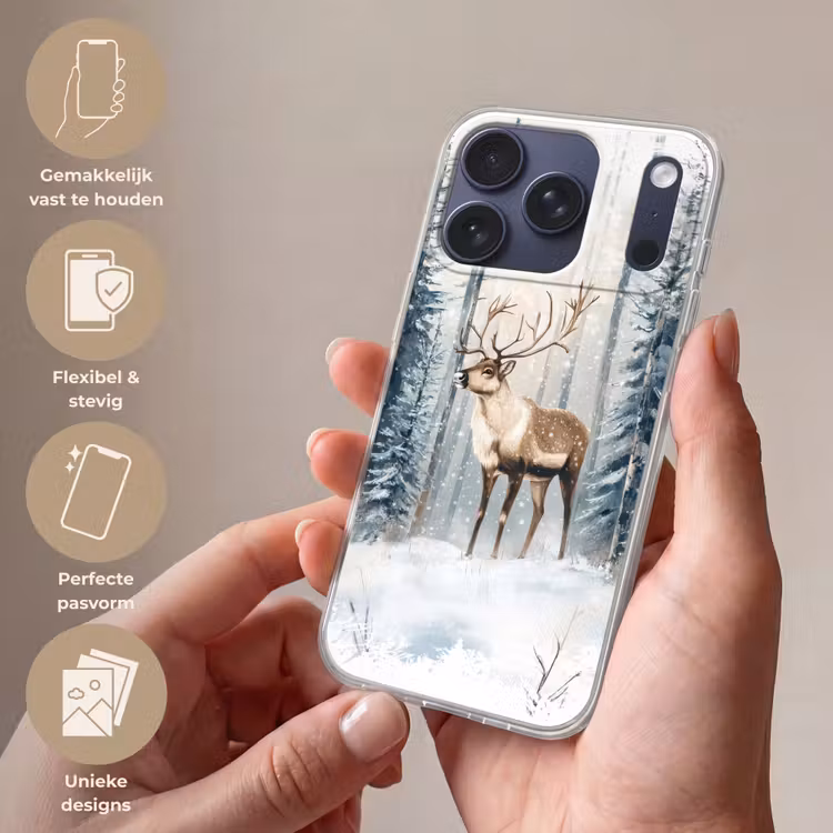 Rendier - Sneeuw - Woud - Wit Telefoonhoesje iPhone 17 Pro klein -sfeer3_NL
