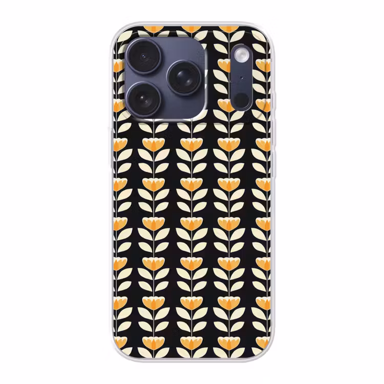 Retro - Bloem - Zwart - Okergeel Telefoonhoesje iPhone 17 Pro klein 878 -3d