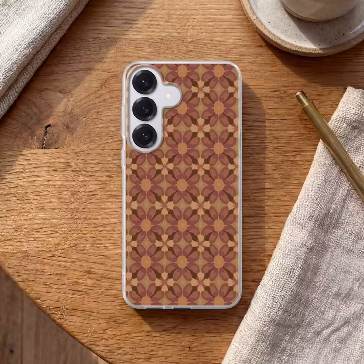 Retro - Bloemen - Bruin Telefoonhoesje Samsung Galaxy S26 klein 975 -sfeer1
