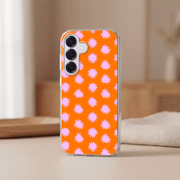 Retro - Bloemen - Oranje Telefoonhoesje Samsung Galaxy S26 klein 975 -sfeer2