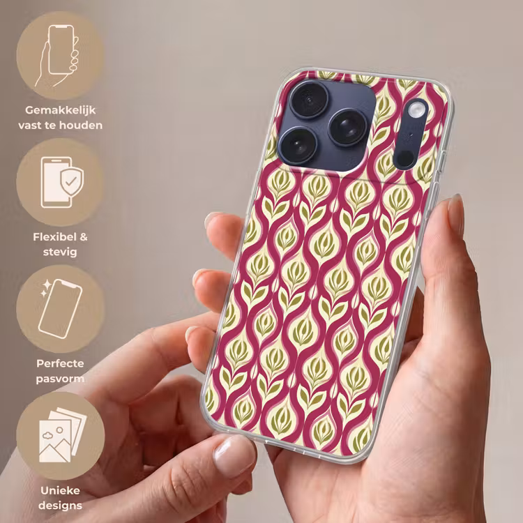 Retro - Floraal - Paars Telefoonhoesje iPhone 17 Pro klein 878 -sfeer3_NL