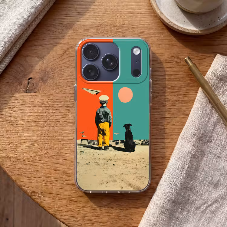Retro - Jongen - Hond - Rood - Groen Telefoonhoesje iPhone 17 Pro klein -sfeer1