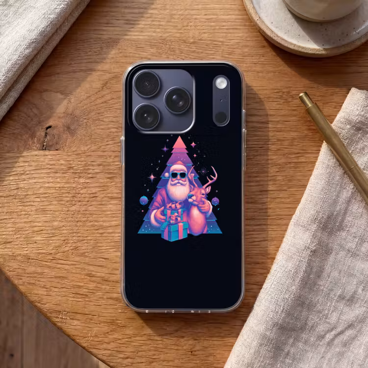Retro - Kerstman - Rendieren - Kerstboom Telefoonhoesje iPhone 17 Pro klein -sfeer1