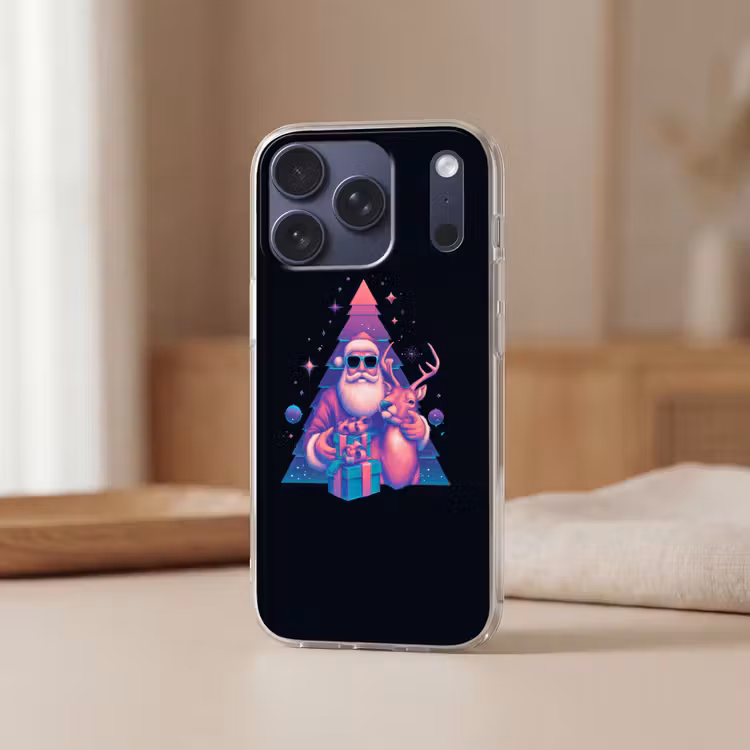 Retro - Kerstman - Rendieren - Kerstboom Telefoonhoesje iPhone 17 Pro klein -sfeer2