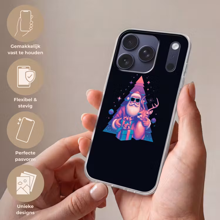 Retro - Kerstman - Rendieren - Kerstboom Telefoonhoesje iPhone 17 Pro klein -sfeer3_NL