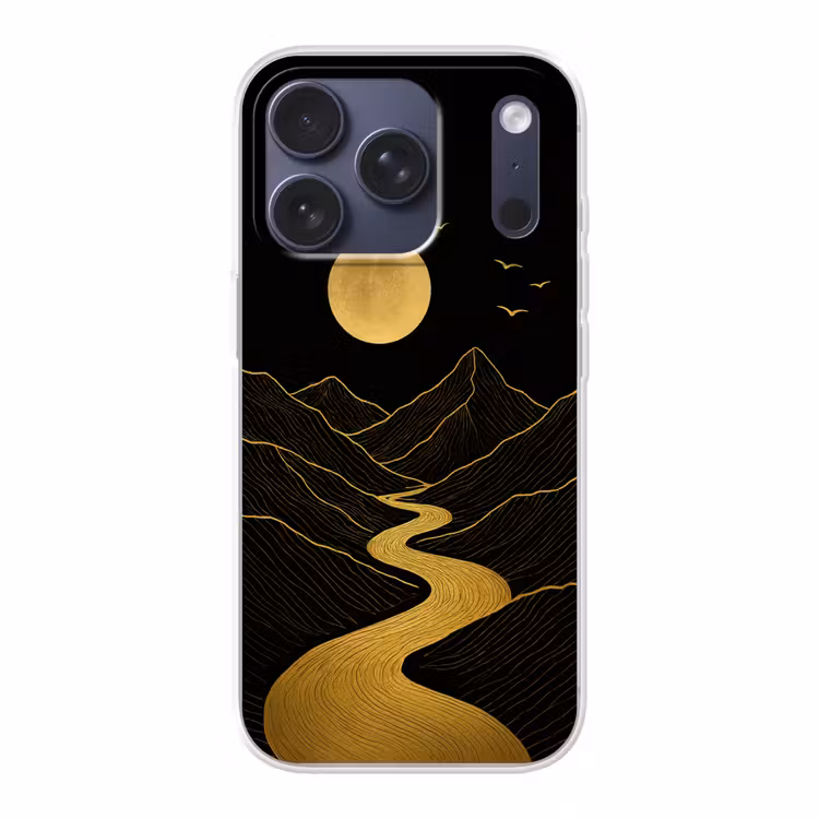 Rivier - Goud - Maan - Vogels Telefoonhoesje iPhone 17 Pro klein -3d