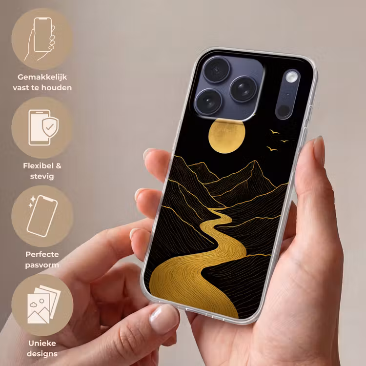 Rivier - Goud - Maan - Vogels Telefoonhoesje iPhone 17 Pro klein -sfeer3_NL