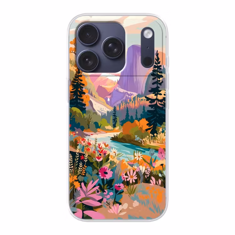 Rivier - Vallei vol bloemen - Levendig Telefoonhoesje iPhone 17 Pro klein -3d
