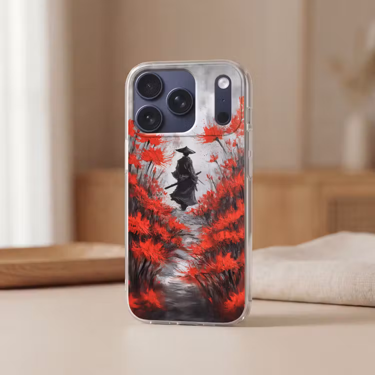 Rode bloemen - mistig - Man Telefoonhoesje iPhone 17 Pro klein -sfeer2