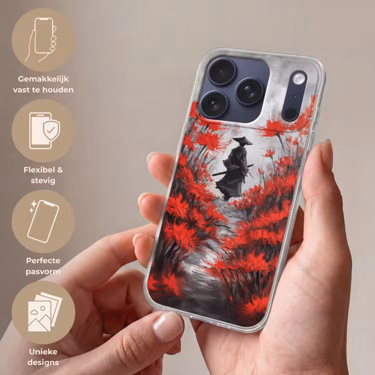 Rode bloemen - mistig - Man Telefoonhoesje iPhone 17 Pro klein -sfeer3_NL