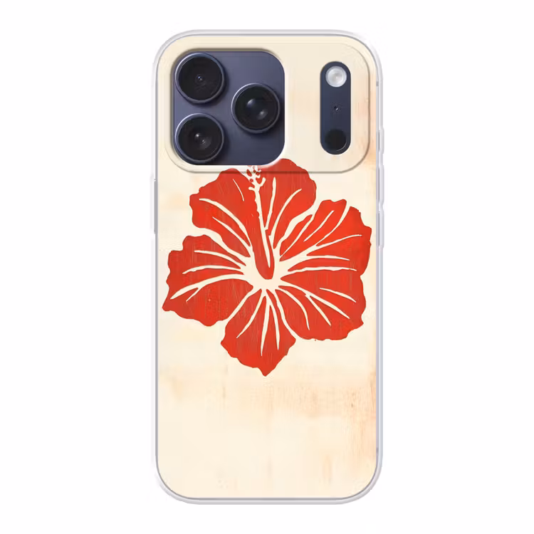 Rode hibiscusbloem - Textuur achtergrond - Beige Telefoonhoesje iPhone 17 Pro klein -3d