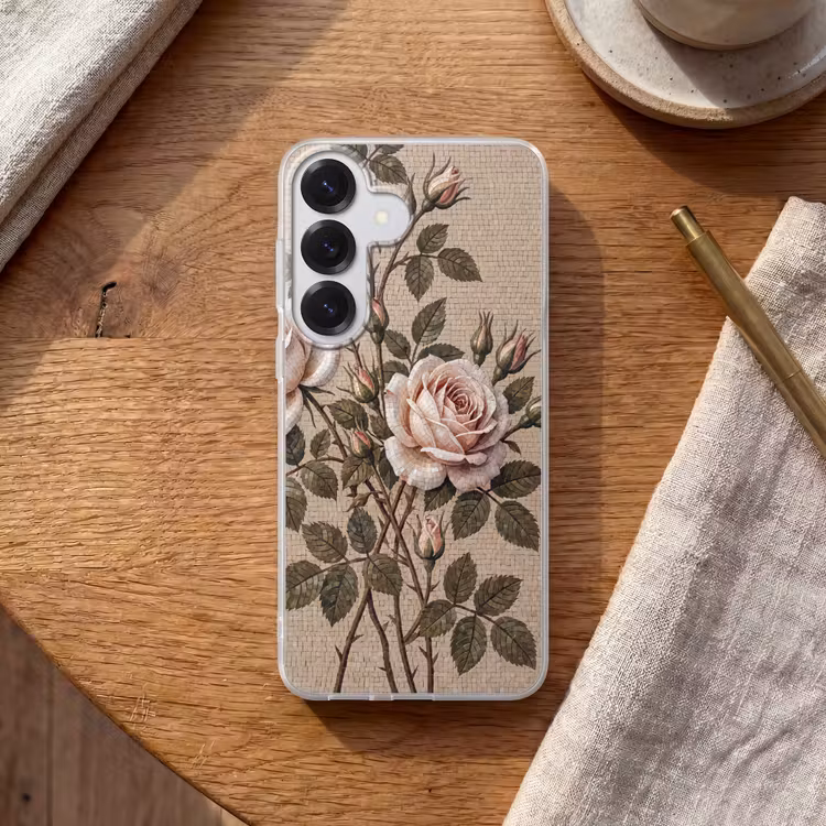 Roos - Mozaïek - Bloemen - Klassiek - Beige Telefoonhoesje Samsung Galaxy S26 klein -sfeer1