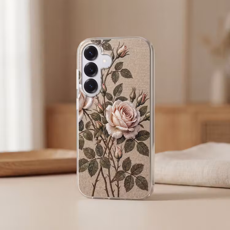 Roos - Mozaïek - Bloemen - Klassiek - Beige Telefoonhoesje Samsung Galaxy S26 klein -sfeer2