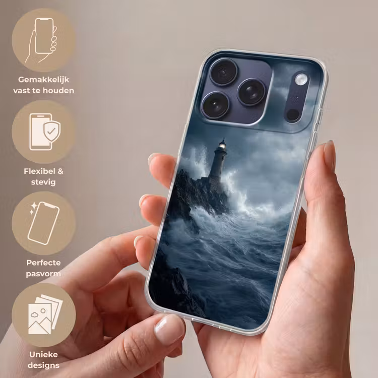 Rotsen - Vuurtoren - Golven - Klliffen Telefoonhoesje iPhone 17 Pro klein -sfeer3_NL