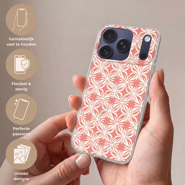 Roze - Bloemenmotief - Wit - Modern Telefoonhoesje iPhone 17 Pro klein 878 -sfeer3_NL