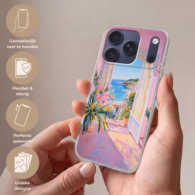 Roze - Buiten - Verf Telefoonhoesje iPhone 17 Pro klein -sfeer3_NL
