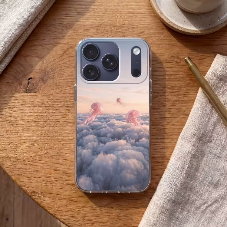 Telefoonhoesje - Roze dier - Wolken - Roze dier - Wolken Telefoonhoesje iPhone 17 Pro klein