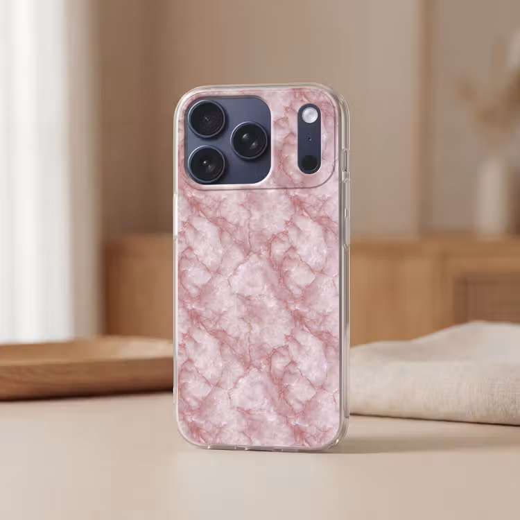 Roze - Kwartsmarmer - Aders Telefoonhoesje iPhone 17 Pro klein 878 -sfeer2