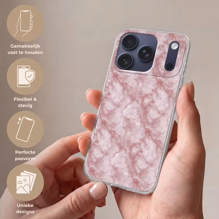 Roze - Kwartsmarmer - Aders Telefoonhoesje iPhone 17 Pro klein 878 -sfeer3_NL