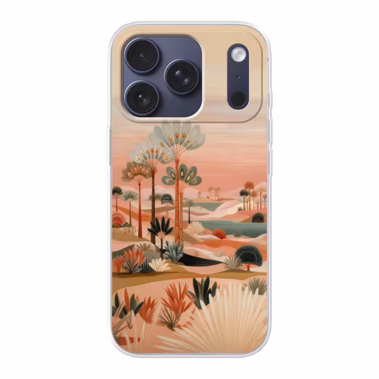 Roze landschap - Palmen - Water Telefoonhoesje iPhone 17 Pro klein -3d