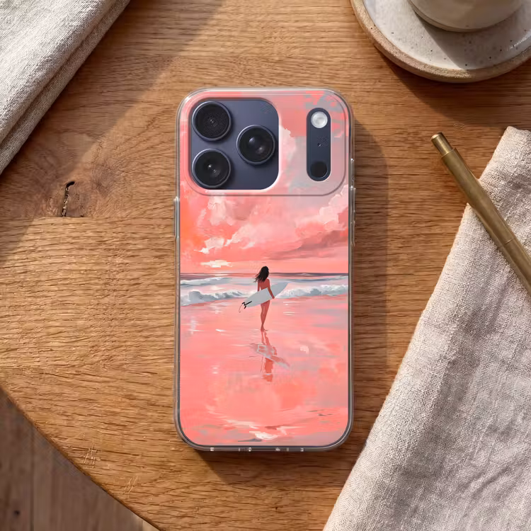 Roze - Surfen - Zee Telefoonhoesje iPhone 17 Pro klein -sfeer1