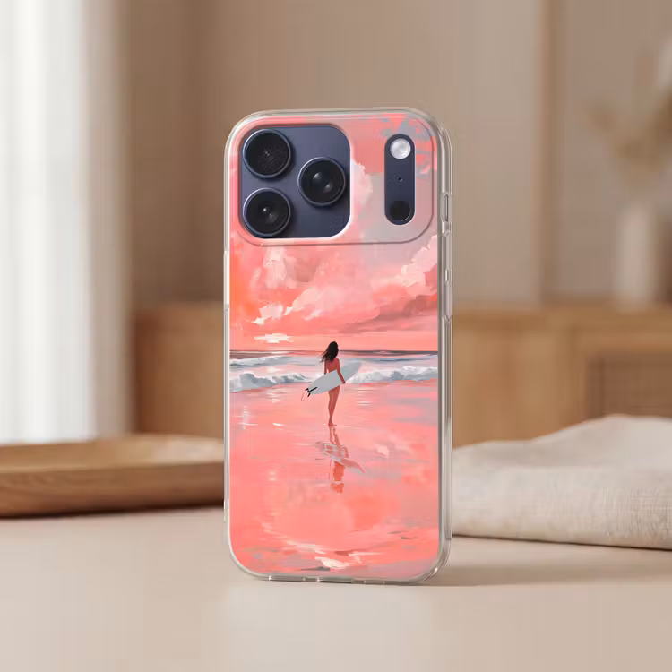 Roze - Surfen - Zee Telefoonhoesje iPhone 17 Pro klein -sfeer2