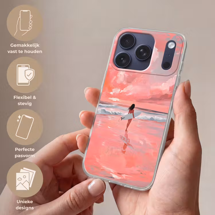 Roze - Surfen - Zee Telefoonhoesje iPhone 17 Pro klein -sfeer3_NL