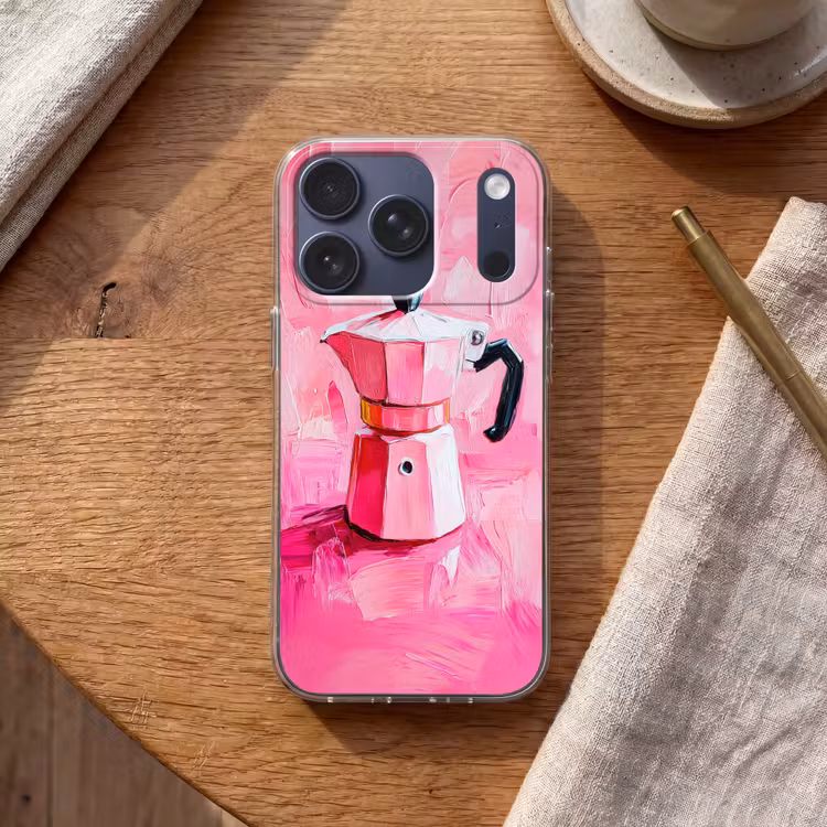 Roze - Verf - Coffee Telefoonhoesje iPhone 17 Pro klein -sfeer1