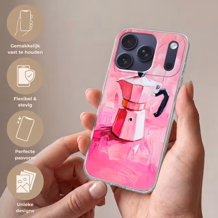 Roze - Verf - Coffee Telefoonhoesje iPhone 17 Pro klein -sfeer3_NL