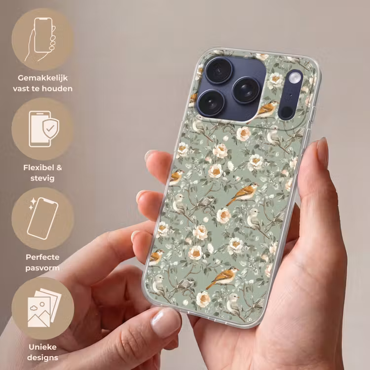 Roze - Vogels - Kleurrijk Telefoonhoesje iPhone 17 Pro klein 878 -sfeer3_NL