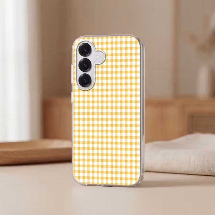 Ruit - Gingham - Klassiek - Geel en Wit Telefoonhoesje Samsung Galaxy S26 klein 975 -sfeer2